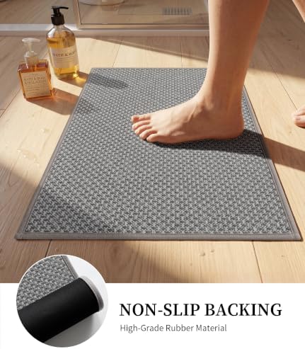 YIHOUSE Light Grey Bathroom Rugs Sets 3 Pieces,Thin Bath Mat Quick Dry