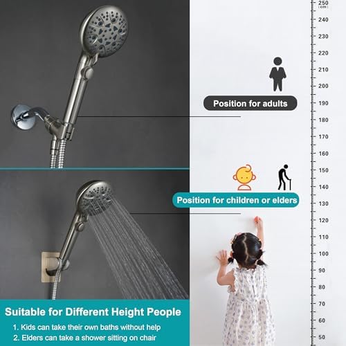 GwernKB Shower Head Holder Strong Adhesive No Drilling Wall Mount Adjustable Handheld Showerhead Bracket for RV Kids Bathroom Shower,Fix Firmly and Use Conveniently (Brushed Nickle, 1)