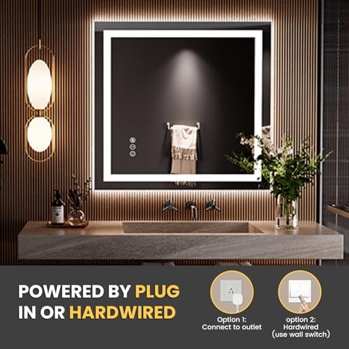 LOAAO 36"x34" LED Bathroom Mirror with Lights, UL Listed