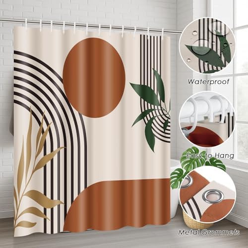 Bathroom Sets with Shower Curtain and Rugs, 4 Pcs Geometric Boho