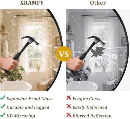 XRAMFY 40 Inch Round Mirror - Black Circle Mirrors for Bathroom, Entryway