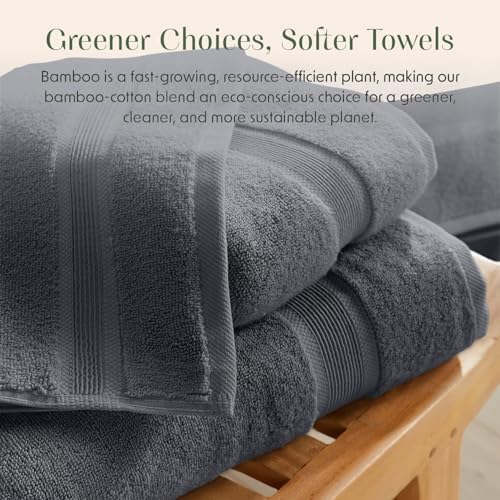 Springtree Home Luxury Bamboo Rayon Plush Bath Towel Set | 4-Pack | Grey