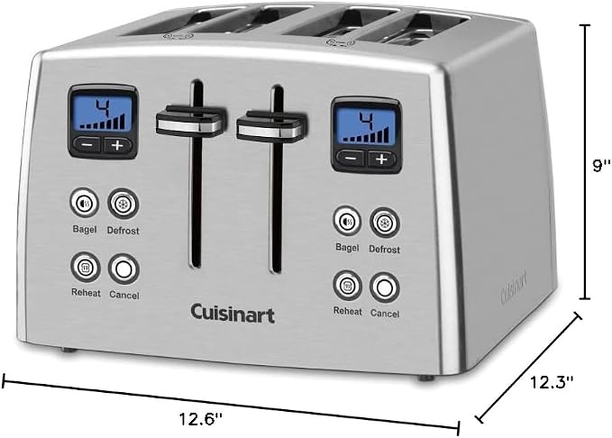 Cuisinart 4 Slice Countdown Motorized Toaster, Compact Design with Extra-Wide Slots for Toasting, Defrost & Reheat Functions, CPT-435P1, Stainless Steel