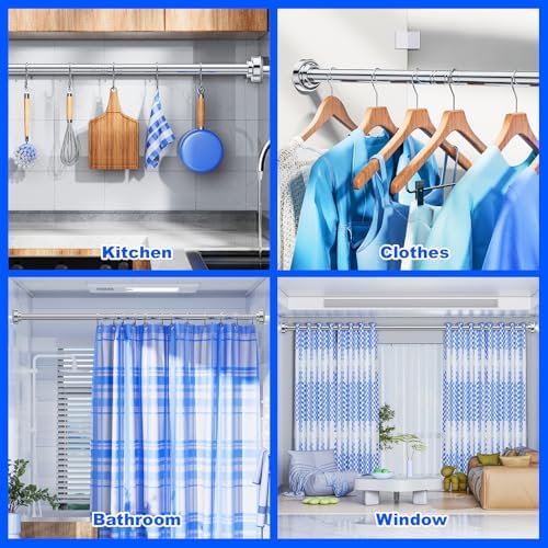 Ausemku Shower Curtain Rod - 32-68 Inch Rustproof Tension Rod, Non-Slip Spring Design, No Drilling Adjustable Curtain Rod for Bathroom, Kitchen, and Closet(Silver)
