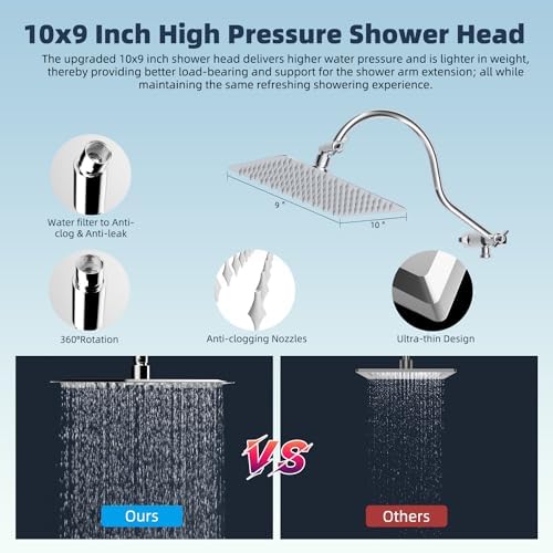 Hibbent All Metal Dual Filtered Rainfall High Pressure 10'' Shower Head