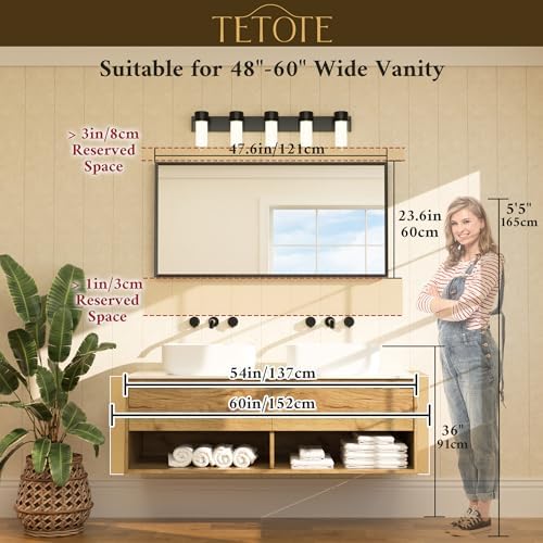 TETOTE Brushed Nickel Bathroom Mirror 48" x 24" Beveled Frame Rectangle Bathroom Vanity Wall Mirror for Over Sink, Tempered Glass, Stronger Frame, Modern Farmhouse Bedroom, Entryway, Living Room