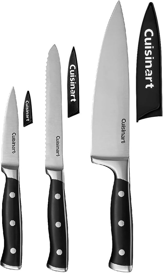 Cuisinart Classic Forged High-Carbon Stainless Steel full-tang Triple Rivet Knife Set With Black Blade Cover/Shealths (3-Piece)