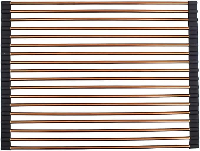 Strictly Sinks Stainless Steel Roll Up Dish Drying Rack β Copper 17 Inch Over The Sink Drying Rack Ideal for Workstation Sinks Only β Multipurpose Foldable Kitchen Dish Rack (17-3/8β³ x 13β³ x 3/8β³)