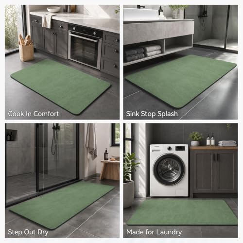 MontVoo -Bath Mat Rug-Rubber Backing Non Slip Quick Dry Absorbent Thin Bathroom Rugs Fit Under Door-Faux Suede Surface Bathroom Floor Mats-Shower Rug for in Front of Bathtub Shower Sage Green 17x27.5