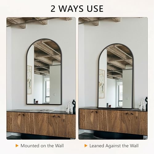 Arched Bathroom Mirror for Wall, 55" x 35" Metal Frame Vanity Mirror, Black