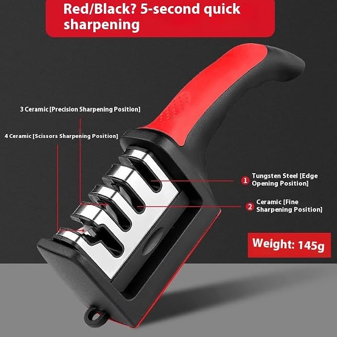 4-in-1 Kitchen Knife Accessories: 3-Stage Knife Sharpener Helps Repair, Restore, Polish Blades and Cut-Resistant Glove (Black), for Kitchen Chef Knives & Scissor