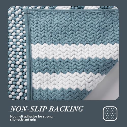 BSICPRO Large Bathroom Rugs Runner, 20x47 Chenille Bath Mats, Denim Blue
