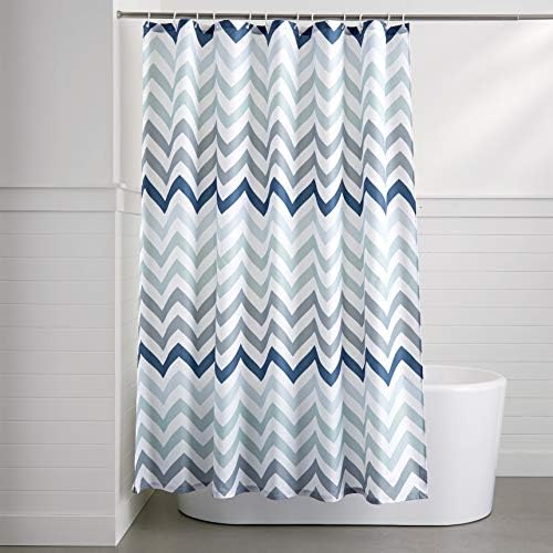 Amazon Basics Bathroom Shower Curtain, Water Resistant Fabric with Weighted Hem, Grommets & Hooks, Machine Washable, 72"x72", Blue Ombre Chevron