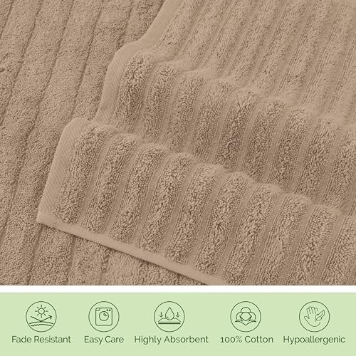 Elegant Comfort 100% Turkish Cotton Corduroy Ribbed Luxury Soft 2 Pack Bath Towels 27 x 54 Inch - Ultra Plush, Absorbent, Quick Dry, Hotel Spa Quality Towels for Bathroom Essentials, Taupe