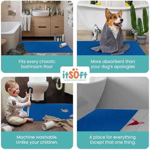 ITSOFT Extra Large Plush Bathroom Rug 59"x21", Absorbent Machine Washable Non Slip Chenille Bath Mats, Quick Dry Bathmat, Bath Rugs for Bath, Shower, Bedroom, or Door Mat, Dark Blue