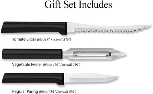 Rada Cutlery Peel, Pare & Slice Gift Set (G218), 3-piece Knife Set, Stainless Steel Blades, Black Handle