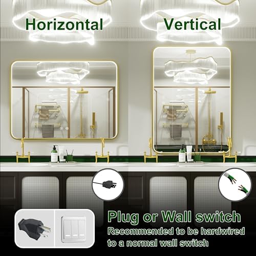 48"x36" Gold LED Bathroom Mirror with 3000K/4500K/6000K Lights