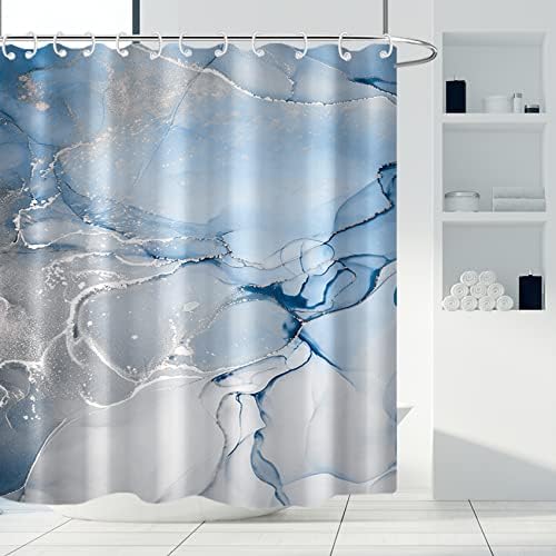 AWERT Blue Marble Shower Curtain for Bathroom Modern Blue White Marble Ink Shower Curtain with Hooks Washable Bathroom Accessories Bathtub Decor 72x84inch