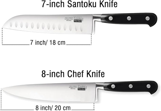Cooks Standard Classic Cutlery, High Carbon Stainless Steel Knives Set, 8" Chef's Knife and 7" Santoku Knife, Ergonomic Handle, 2-Piece