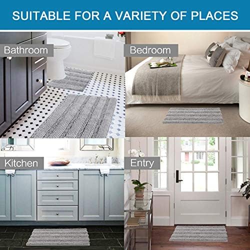 H.VERSAILTEX Bathroom Rugs Bath Rug Set 2 Piece Bathroom Contour Rug Toilet Mat Sets Non Slip Contour Bath Rug Ultra Thick Water Absorbent Striped Bath Mats Washable(36" x 24" Plus 20" x 24" U, Dove)