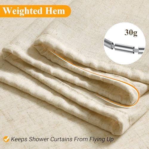Naturoom Linen Shower Curtain 90 Inch Long for Bathroom Beige 1 Panel