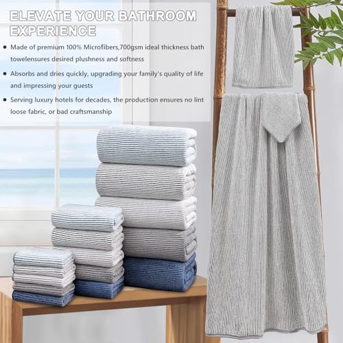 8-Piece Premium Towel Set for Bathroom|2 Oversized Large Bath Sheet,2 Hand Towels,4 Washcloths|Soft Cozy Highly Absorbent Fast Dry Microfiber Shower Towel Set for Hotel Bathroom Essentials,Brown White