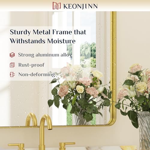 Keonjinn 24 x 30 Inch Gold Bathroom Mirrors for Over Sink, Tempered Glass