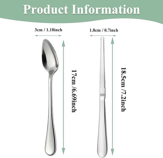 Berglander Grapefruit Spoons and Grapefruit Knife 5 Pieces, Stainless Steel Grapefruit Spoon Utensil Set, Serrated Edge Thick Handle Tool for Grapefruit, Kiwi, Apple, Citrus Fruit & Dessert