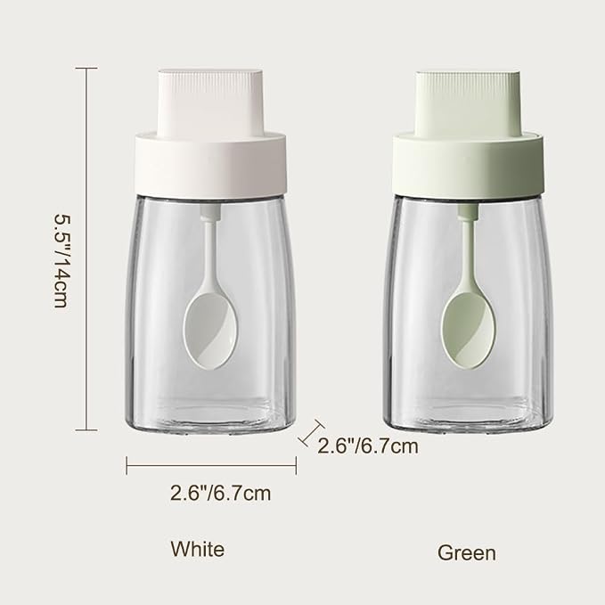 LOYUYU Kitchen Sodium Calcium Glass Spice Jars Seasonning Box Set of 1, Condiment Pots Spice Jars, Retractable Spoon and Lid Combination Design, Airtight Cap 9.7oz White