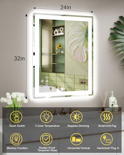 24x32 LED Bathroom Mirror, 6000LM, Separate Front and Back Lights