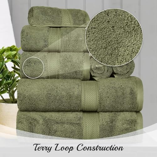 Superior Egyptian Cotton Plush Absorbent, Face Towel Set of 6, Forest Green