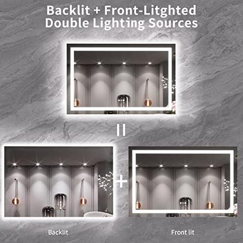 LOAAO 55X36 LED Bathroom Mirror with Lights, Anti-Fog, Dimmable, Backlit + Front Lit, Lighted Bathroom Vanity Mirror for Wall, Memory Function, Tempered Glass, ETL Listed