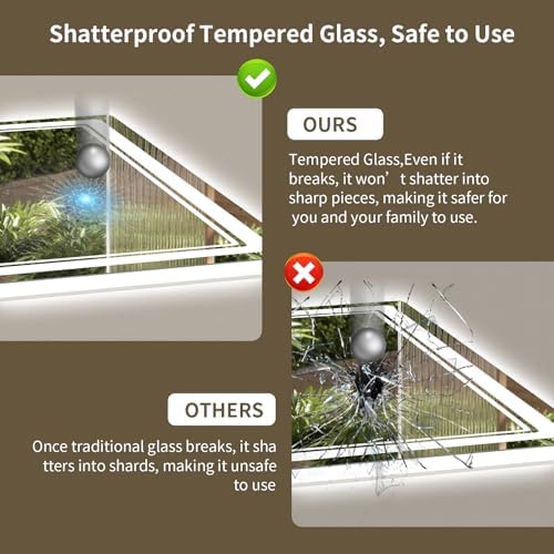 36"x48" LED Bathroom Mirror with Lights, Backlit + Front Lit, Anti-Fog, Lighted Bathroom Mirror for Wall, HD Shatterproof Tempered Glass, Dimmable, Memory Function (Horizontal/Vertical)