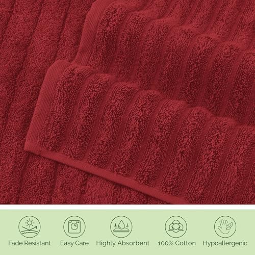 Elegant Comfort 100% Turkish Cotton Corduroy Ribbed Luxury Washcloths 6 Pack Soft 13 x 13 Inch - Higly Absorbent, Durable, Quick Dry, Spa Premium Hotel Quality for Bathroom or Travel, Burgundy