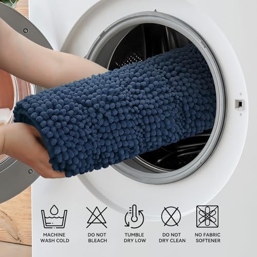 Bcoimo Bath Rug Mat,Chenille Extra Soft Navy Bathroom Floor Shower Tub Mats
