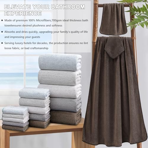 8-Piece Premium Towel Set for Bathroom|2 Oversized Large Bath Sheet,2 Hand Towels,4 Washcloths|Soft Cozy Highly Absorbent Fast Dry Microfiber Shower Towel Set for Hotel Bathroom Essentials,Dark Brown