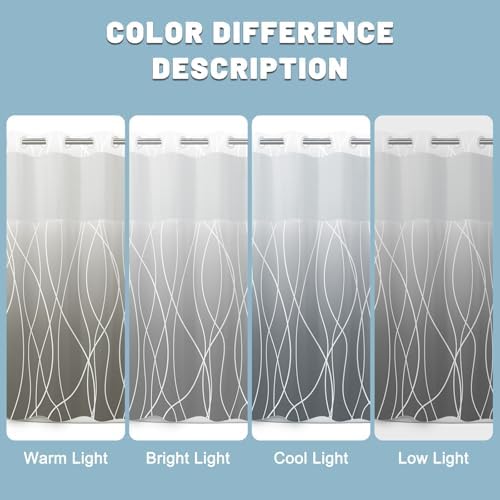 LXBNI Ombre Grey No Hook Shower Curtain with Liner, 71 x 74 Inch