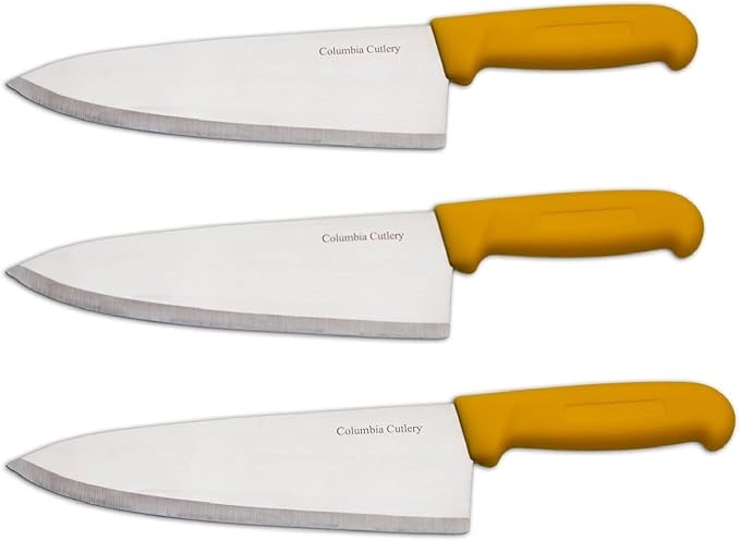 8" Columbia Cutlery Commercial Chef/Cook Knife - Yellow Fibrox Handle - Razor Sharp and Dishwasher Friendly (3 Pack - 8" Yellow Chef)