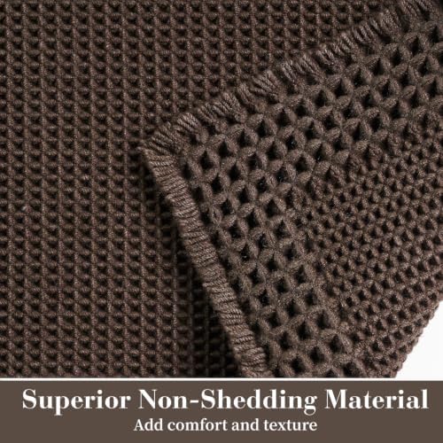 RESARE Waffle Bathroom Runner Rugs, Non Slip Boho Bath Mat 24x60 Dark Brown