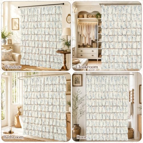 Yinhua Long Farmhouse Ruffle Shower Curtains with Blue Floral, 72" Wx78 L
