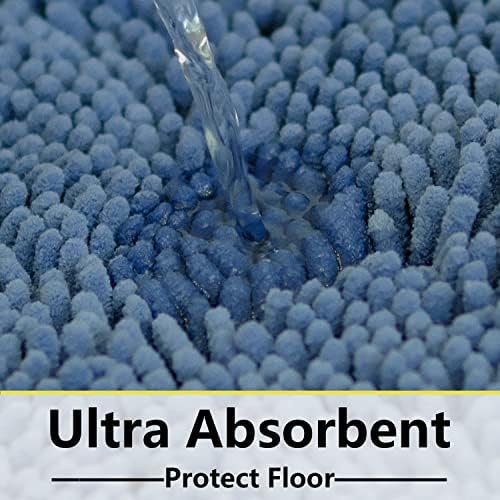 BOANKODU Bathroom Rugs Sets 2 Piece, Extra Soft Chenille Bath Mat Absorbent Bathroom Rug, Bathroom Mat with PVC Non-Slip Bottom, Machine Washable Bath Rugs (32x20 Inch + 24x16 Inch, Deep Blue)