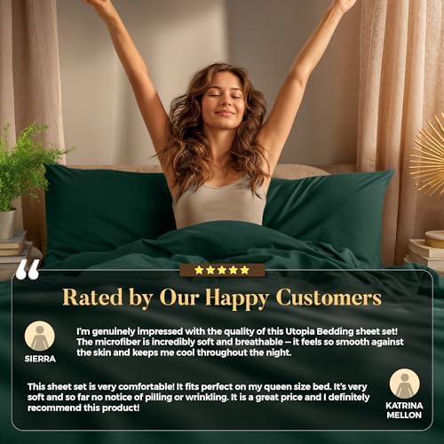 Utopia Bedding Full Size Sheet Set – 4 Piece Bed Sheets, Soft and Breathable Microfiber, Includes 1 Fitted Sheet, 1 Flat Sheet and 2 Pillowcases – Oeko Tex (Emerald Green)