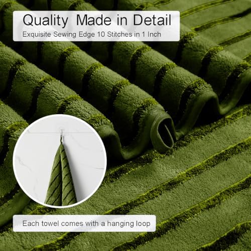 4 Piece Dark Green Cabana Stripe Large Bath Towels Oversized Bath Sheet Super Soft Breathable Jumbo Bathroom Towels Highly Absorbent Shower Towel Quick Dry Beach Chair Towel Spa Gym Hotel Towel Set