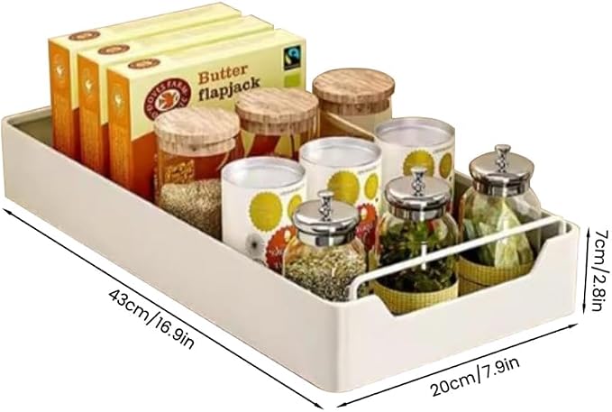 Pull Out Cabinet Organizer with Soft-Close Damping, 20x43 Cm Slide Out Pantry Shelf, Heavy Duty Kitchen Storage Solution for Spices, Jars, Cans, White