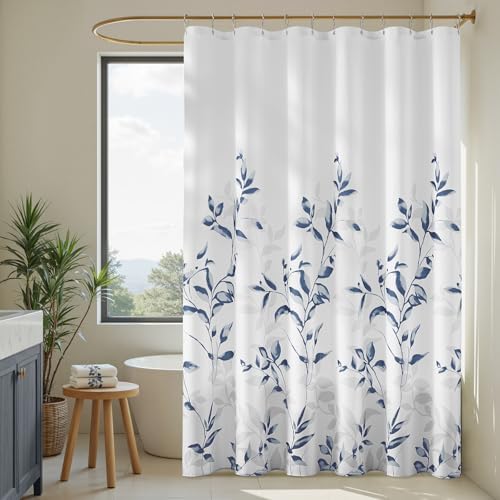 HOMEIDEAS Blue and White Botanical Shower Curtain 71×74 Inches