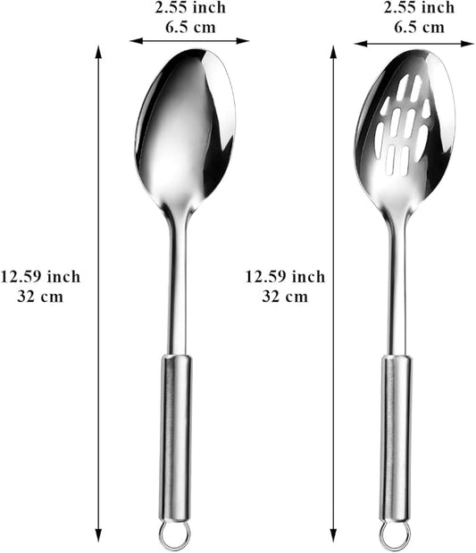 Cooking Spoons Set, ReaNea Stainless Steel Kitchen Solid Slotted Spoon, Cooking Utensils Set, Mixing, Serving, Stiring Large Spoons, Gifts for Home, Restaurant