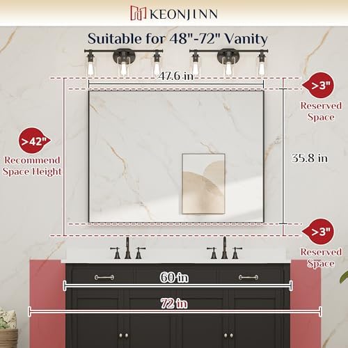 Keonjinn 48x36 Inch Gold Bathroom Mirror for Over Sink, Rectangular