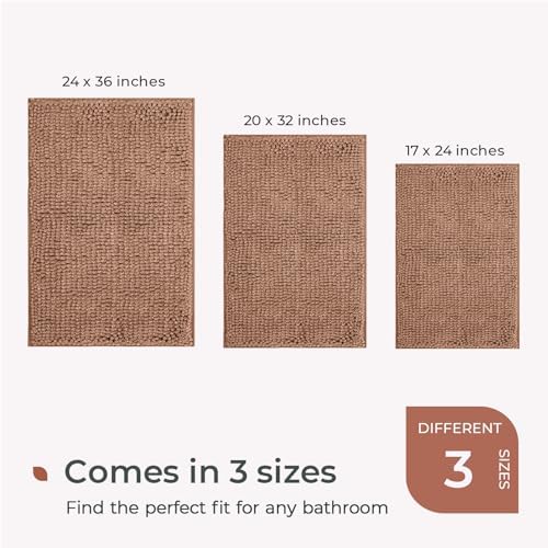 FRESHMINT Chenille Bath Rugs Extra Soft and Absorbent Microfiber Shag Rug, Non-Slip Runner Carpet for Tub Bathroom Shower Mat, Machine-Washable Durable Thick Area Rugs (Caramel Heather, 36" x 24")