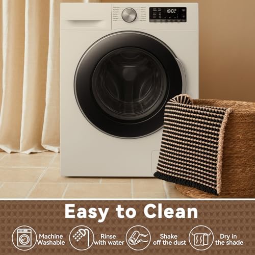 Triohero Waffle Bath Mat, Boho Bathroom Rugs Non Slip, 24x36 Black & Khaki