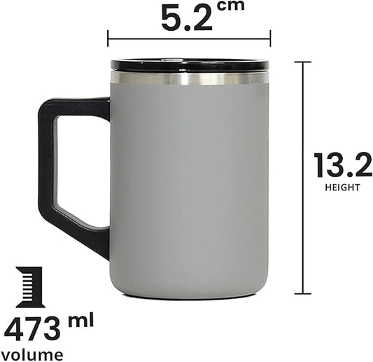 Elemental Insulated Coffee Mug - Triple-Wall Stainless Steel Summit Travel Cup for Hot and Cold Drinks - Thermal Coffee Mug with Lid and Handle for Camping, Office & Travel 16oz - Graphite